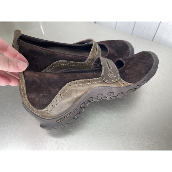 Merrell Shoes Women’s Brown Suede Plaza Bandeau Mary Jane Slip On Wedge Size 7.5 - Picture 3 of 7